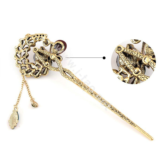 Retro Butterfly Crystal Rhinestone Hairpin Hair Clasp Clip Fork Stick - Red