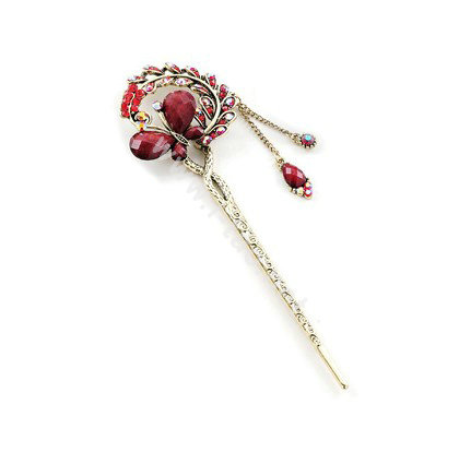 Retro Butterfly Crystal Rhinestone Hairpin Hair Clasp Clip Fork Stick - Red