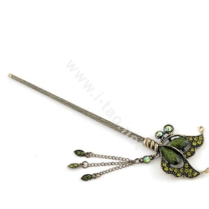 Retro Butterfly Tassel Crystal Rhinestone Hairpin Hair Clasp Clip Fork Stick - Green