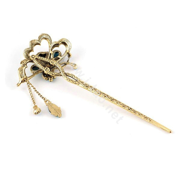 Retro Butterfly Tassel Rhinestone Crystal Hairpin Hair Clasp Clip Fork Stick - Multicolor