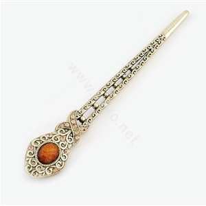 Retro Flower Pattern Crystal Rhinestone Hairpin Hair Clasp Clip Fork Stick - Coffee