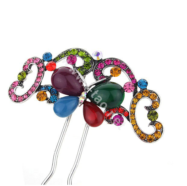 Retro HairPin Crystal Rhinestone Butterfly Hair Comb Clip Fork Stick - Multicolor
