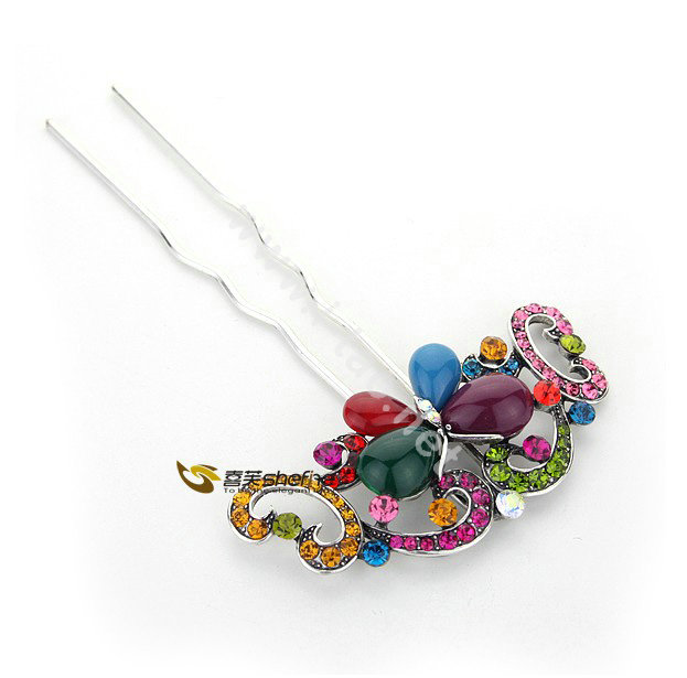 Retro HairPin Crystal Rhinestone Butterfly Hair Comb Clip Fork Stick - Multicolor