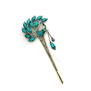 Retro Phoenix Crystal Rhinestone Hairpin Hair Clasp Clip Fork Stick - Blue
