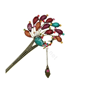 Retro Phoenix Crystal Rhinestone Hairpin Hair Clasp Clip Fork Stick - Multicolor