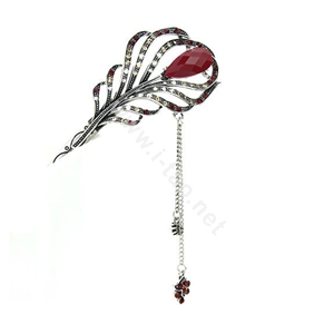 Tassel Feather Crystal Rhinestone Hairpin Hair Clasp Clip Fork Stick - Red