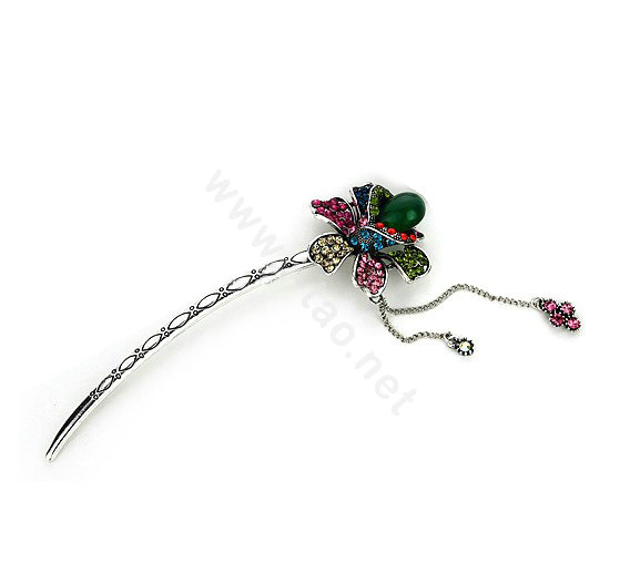 Tassel flower Crystal Rhinestone Hairpin Hair Clasp Clip Fork Stick - Multicolor