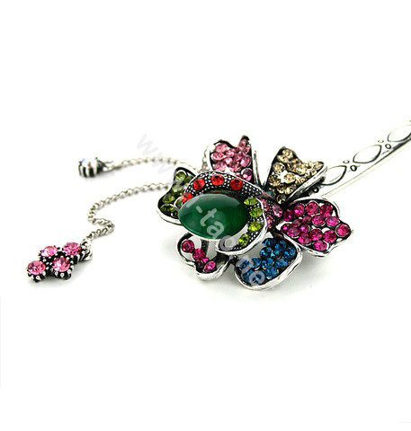 Tassel flower Crystal Rhinestone Hairpin Hair Clasp Clip Fork Stick - Multicolor