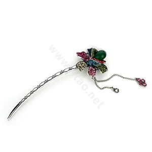 Tassel flower Crystal Rhinestone Hairpin Hair Clasp Clip Fork Stick - Multicolor