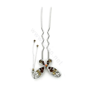 U Shape HairPin Crystal Rhinestone Butterfly Tassel Hair Comb Clip Fork Stick - Champagne