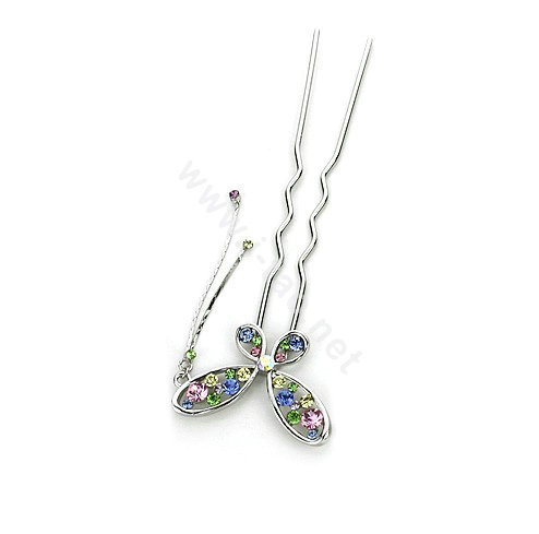 U Shape HairPin Crystal Rhinestone Butterfly Tassel Hair Comb Clip Fork Stick - Multicolor