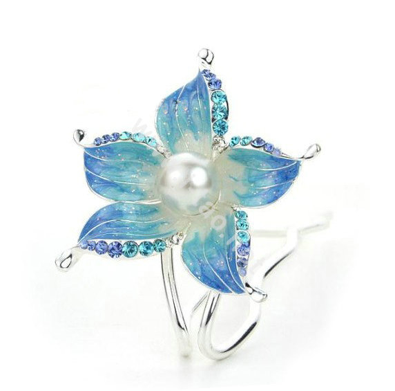 U Shape HairPin Crystal Rhinestone Flower Hair Comb Clip Fork Stick - Blue