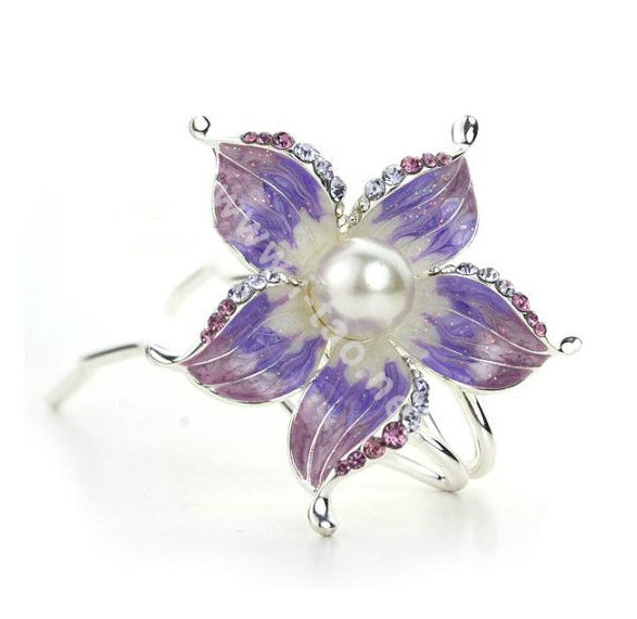 U Shape HairPin Crystal Rhinestone Flower Hair Comb Clip Fork Stick - Purple