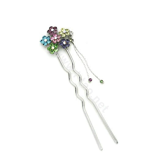 U Shape HairPin Crystal Rhinestone Flower Tassel Hair Comb Clip Fork Stick - Multicolor