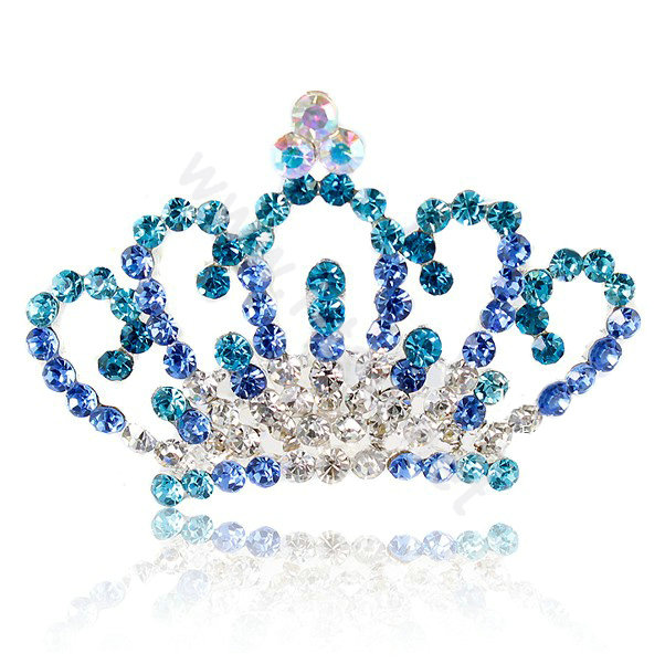 Alloy Crown Bride Hair Accessories Crystal Rhinestone Hair Pin Clip Combs - Blue