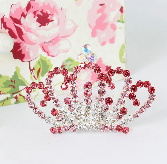 Alloy Crown Bride Hair Accessories Crystal Rhinestone Hair Pin Clip Combs - Pink