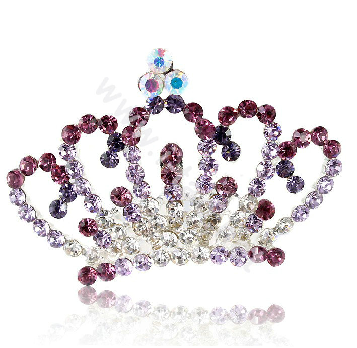 Alloy Crown Bride Hair Accessories Crystal Rhinestone Hair Pin Clip Combs - Purple