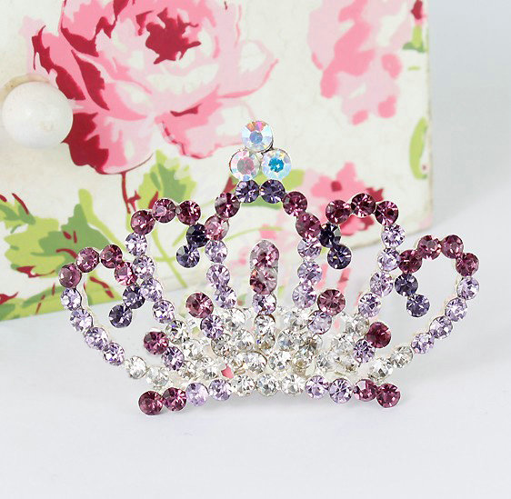 Alloy Crown Bride Hair Accessories Crystal Rhinestone Hair Pin Clip Combs - Purple
