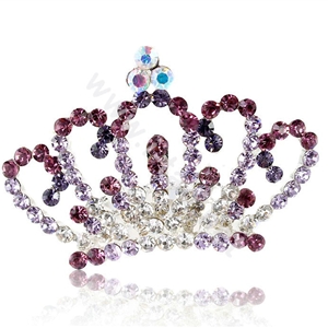 Alloy Crown Bride Hair Accessories Crystal Rhinestone Hair Pin Clip Combs - Purple