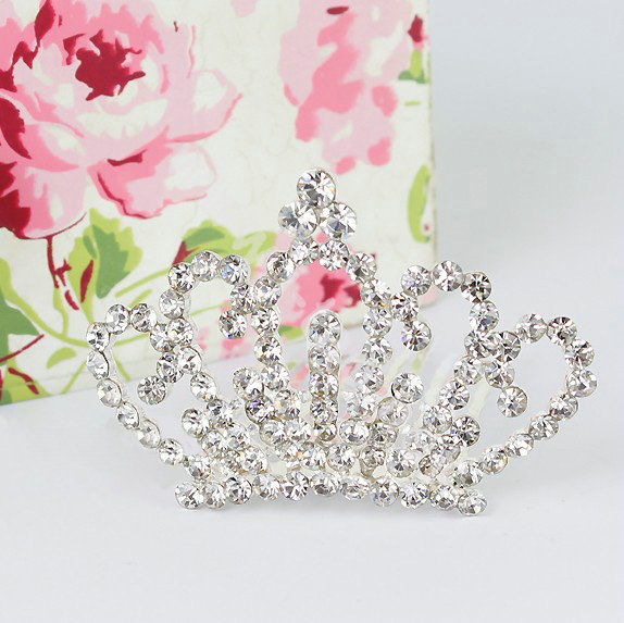 Alloy Crown Bride Hair Accessories Crystal Rhinestone Hair Pin Clip Combs - White