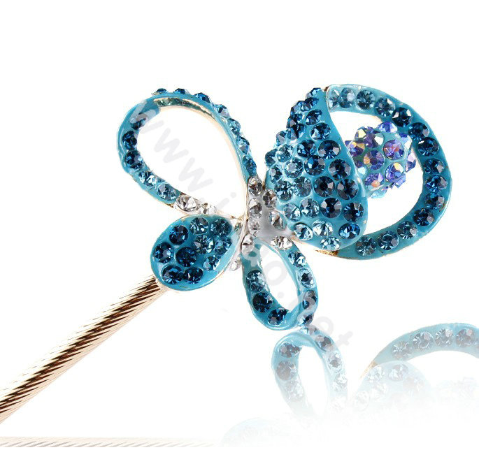 Bling Rhinestone Crystal Flower Hairpin Hair Clasp Clip Fork Stick - Blue