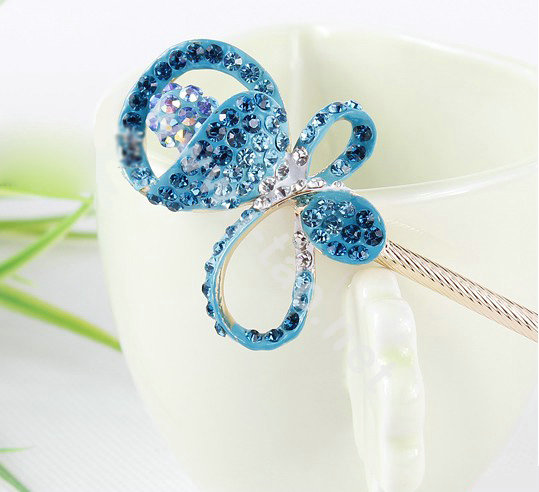 Bling Rhinestone Crystal Flower Hairpin Hair Clasp Clip Fork Stick - Blue