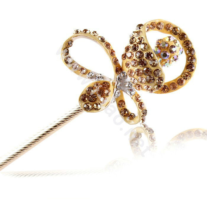 Bling Rhinestone Crystal Flower Hairpin Hair Clasp Clip Fork Stick - Champagne