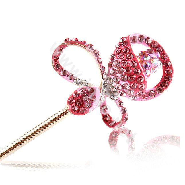 Bling Rhinestone Crystal Flower Hairpin Hair Clasp Clip Fork Stick - Pink