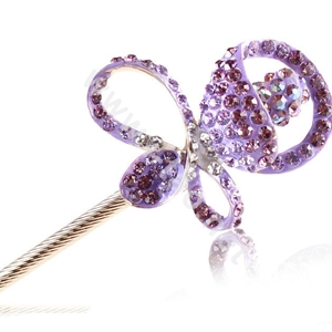 Bling Rhinestone Crystal Flower Hairpin Hair Clasp Clip Fork Stick - Purple