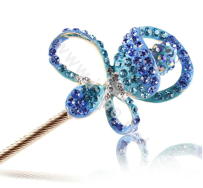 Bling Rhinestone Crystal Flower Hairpin Hair Clasp Clip Fork Stick - Sky blue