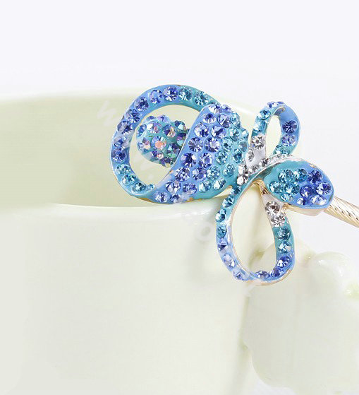 Bling Rhinestone Crystal Flower Hairpin Hair Clasp Clip Fork Stick - Sky blue