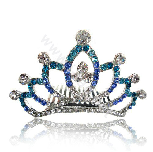 Bride Hair Accessories Crystal Rhinestone Alloy Crown Hair Pin Clip Combs - Blue