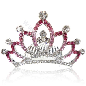 Bride Hair Accessories Crystal Rhinestone Alloy Crown Hair Pin Clip Combs - Pink