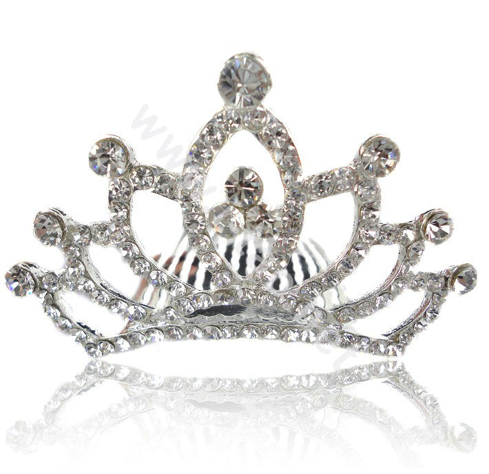 Bride Hair Accessories Crystal Rhinestone Alloy Crown Hair Pin Clip Combs - White