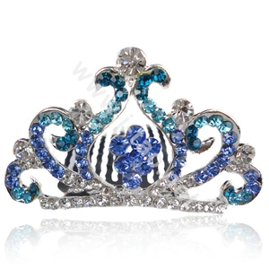 Bride Hair Accessories Crystal Rhinestone Crown Alloy Hair Pin Clip Combs - Blue