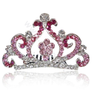 Bride Hair Accessories Crystal Rhinestone Crown Alloy Hair Pin Clip Combs - Pink