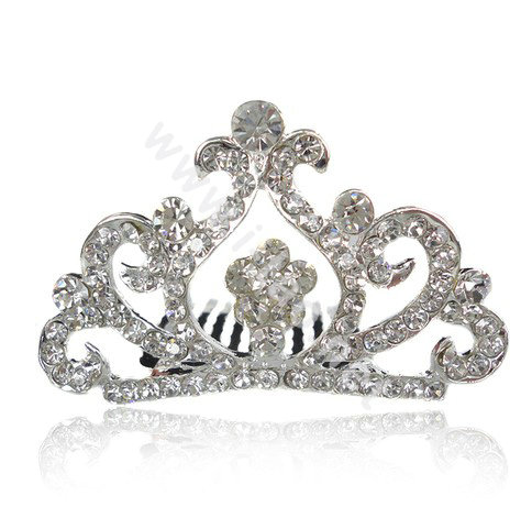 Bride Hair Accessories Crystal Rhinestone Crown Alloy Hair Pin Clip Combs - White