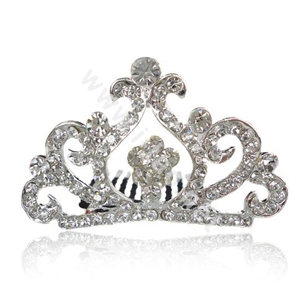 Bride Hair Accessories Crystal Rhinestone Crown Alloy Hair Pin Clip Combs - White