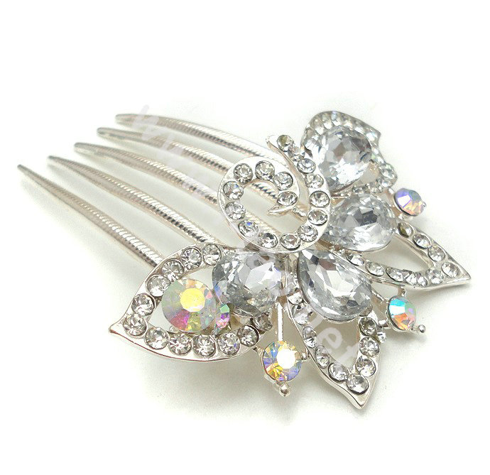 Bride Hair Accessories Crystal Rhinestone Flower Alloy Hair Clip Combs - White