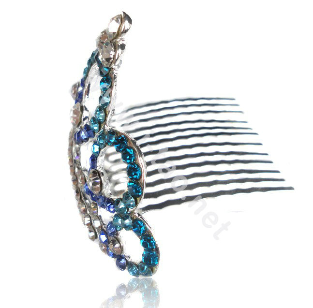 Bride Hair Accessories Rhinestone Crystal Alloy Crown Hair Pin Clip Combs - Blue