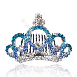 Bride Hair Accessories Rhinestone Crystal Alloy Crown Hair Pin Clip Combs - Blue
