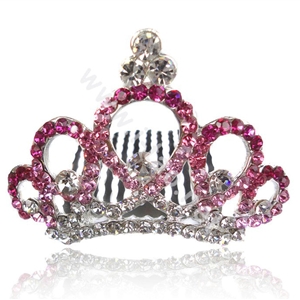 Bride Hair Accessories Rhinestone Crystal Alloy Crown Hair Pin Clip Combs - Pink