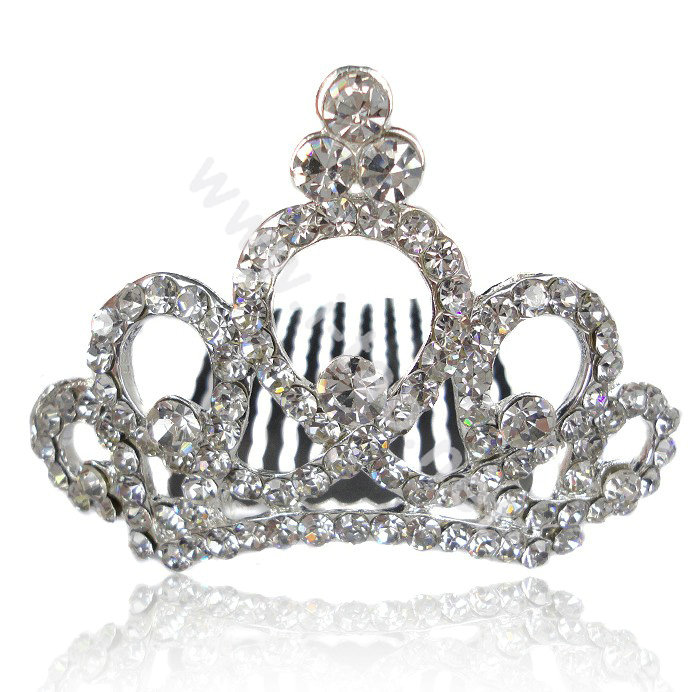 Bride Hair Accessories Rhinestone Crystal Alloy Crown Hair Pin Clip Combs - White