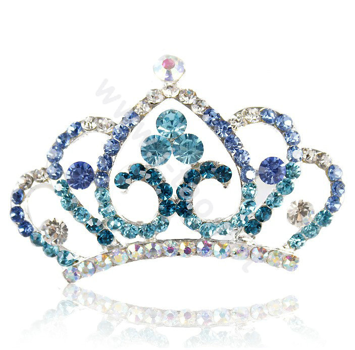 Crown Alloy Bride Hair Accessories Crystal Rhinestone Hair Pin Clip Combs - Blue