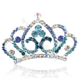 Crown Alloy Bride Hair Accessories Crystal Rhinestone Hair Pin Clip Combs - Blue