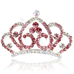 Crown Alloy Bride Hair Accessories Crystal Rhinestone Hair Pin Clip Combs - Pink