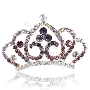 Crown Alloy Bride Hair Accessories Crystal Rhinestone Hair Pin Clip Combs - Purple