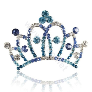Crown Alloy Bride Hair Accessories Rhinestone Crystal Hair Pin Clip Combs - Blue