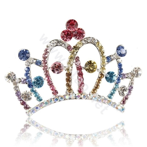 Crown Alloy Bride Hair Accessories Rhinestone Crystal Hair Pin Clip Combs - Multicolor