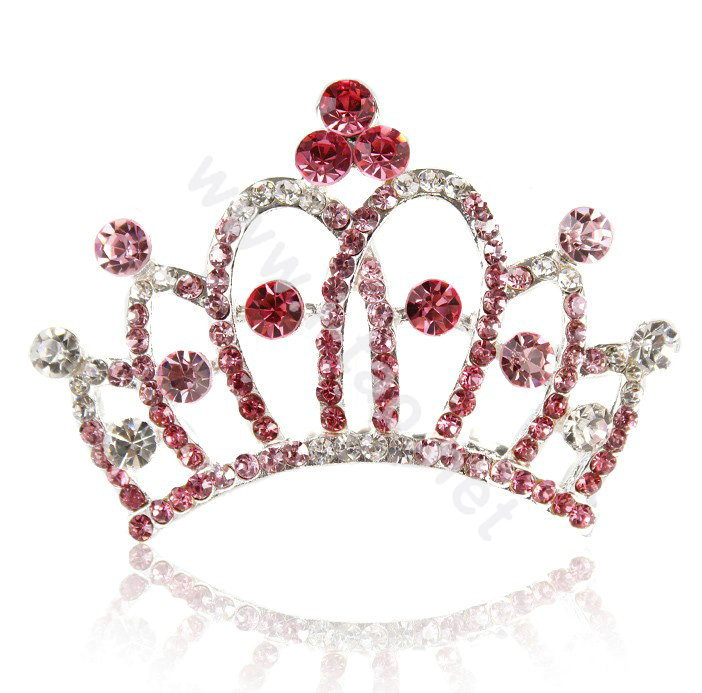 Crown Alloy Bride Hair Accessories Rhinestone Crystal Hair Pin Clip Combs - Pink